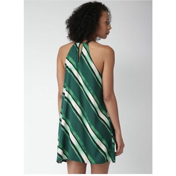 Forever 21 Contemporary Green Striped Halter Keyhole Sleeveless Mini Dress XS - Picture 8 of 16